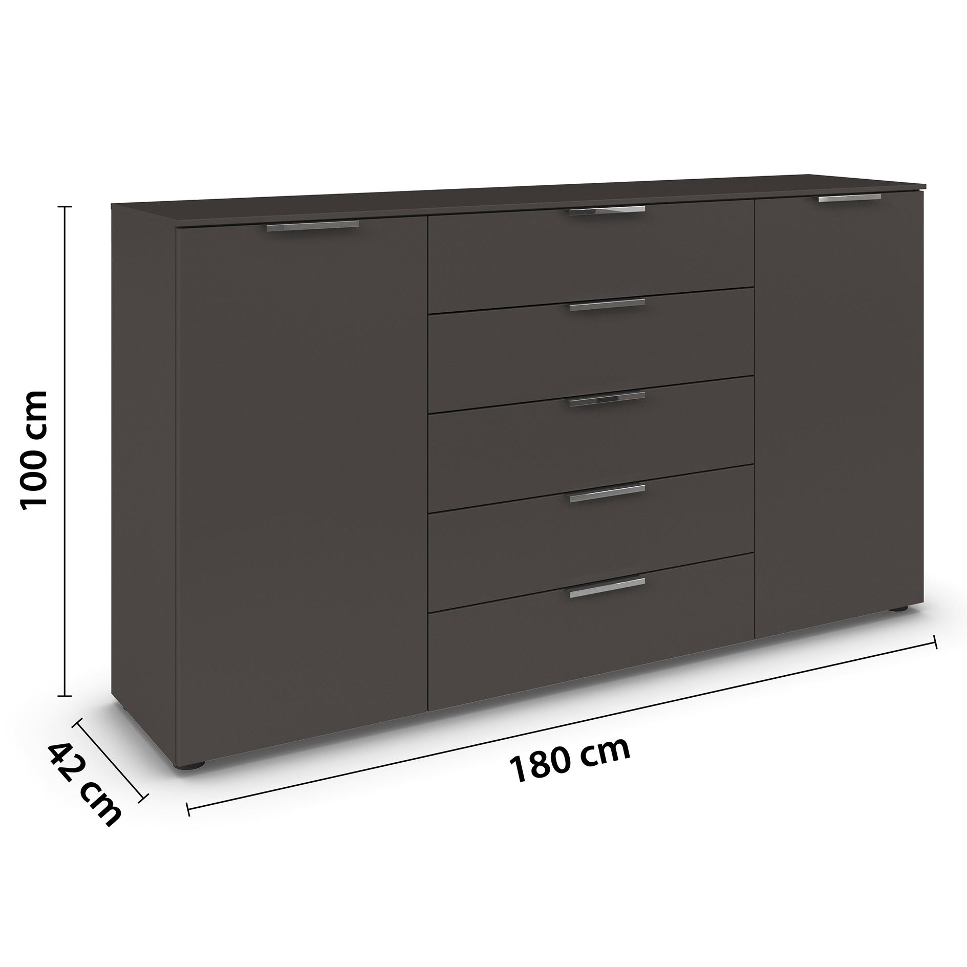Kommode - graphit - Chromgriffe - 180 cm