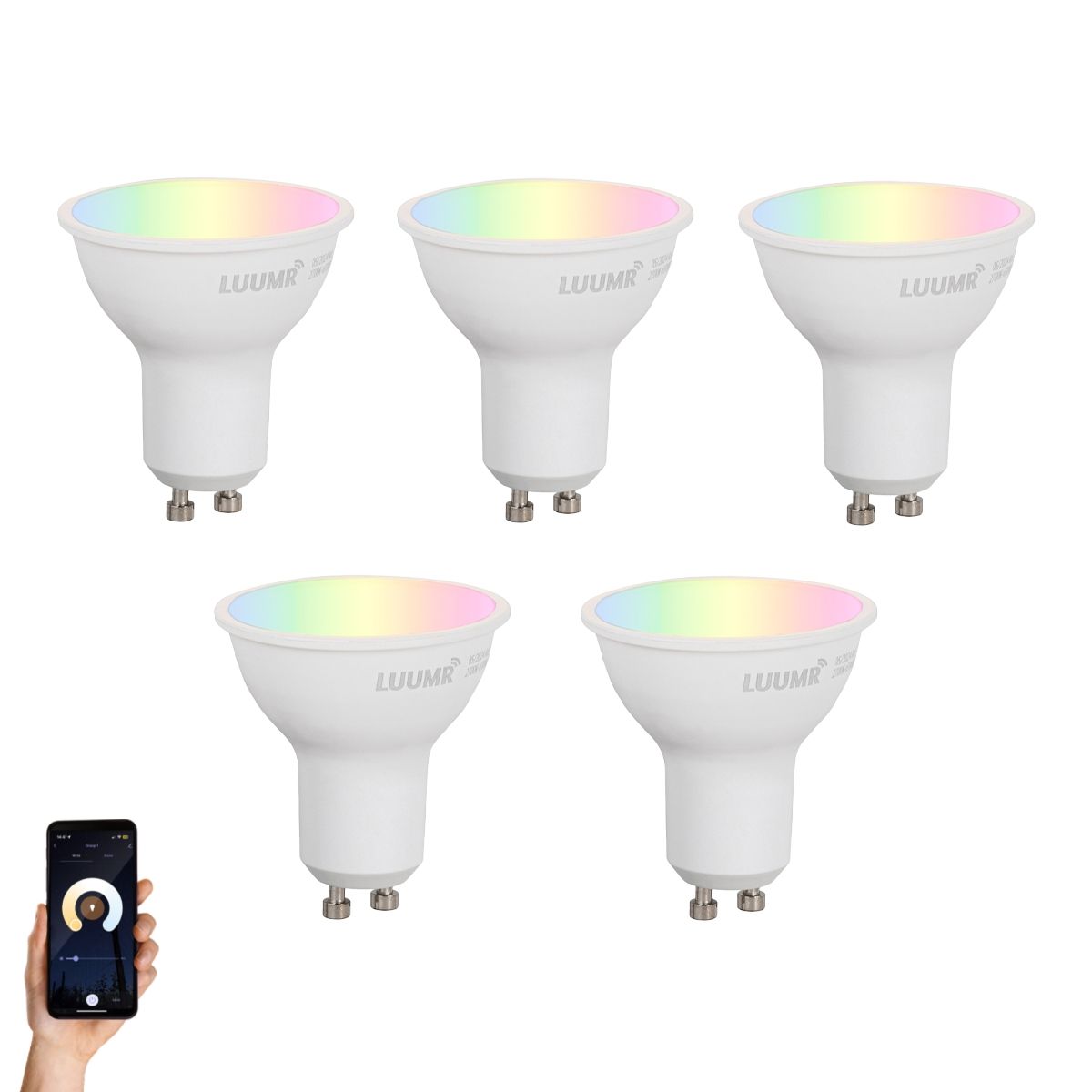 Set van 5 Smart GU10 50mm dimbare LED lampen opaal 4.7W 400 lm 2700-6500K