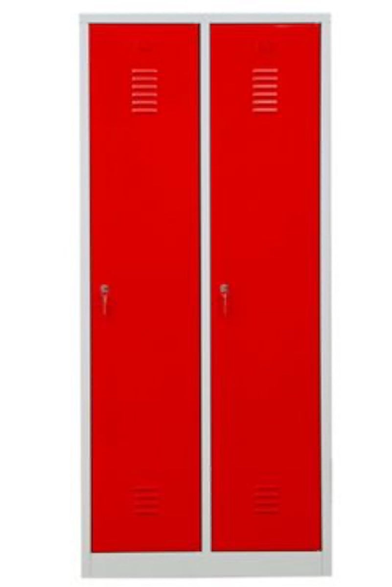 PROREGAL Garderobekast Camel 2-Vaks met Pro Divider HxBxD 180 x 80 x 50 cm Cilinderslot Grijs-Rood