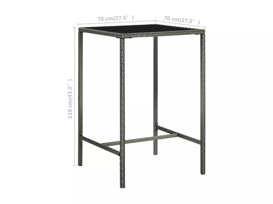 Prolenta Premium - Table de bar de jardin Gris 70x70x110cm Résine tressée et verre