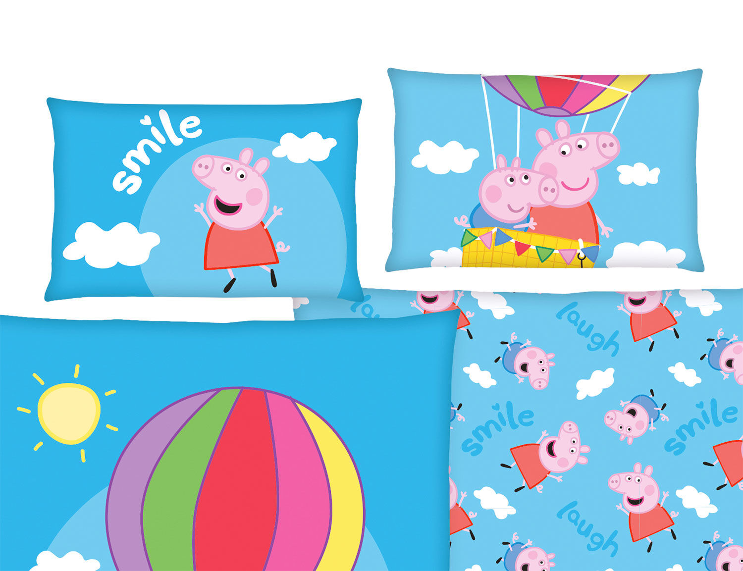 Bettwäsche mit Peppa und George im Heissluftballon