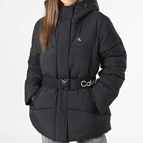 Doudoune Capuche Femme Logo Belt Short Puffer 1896 Noir