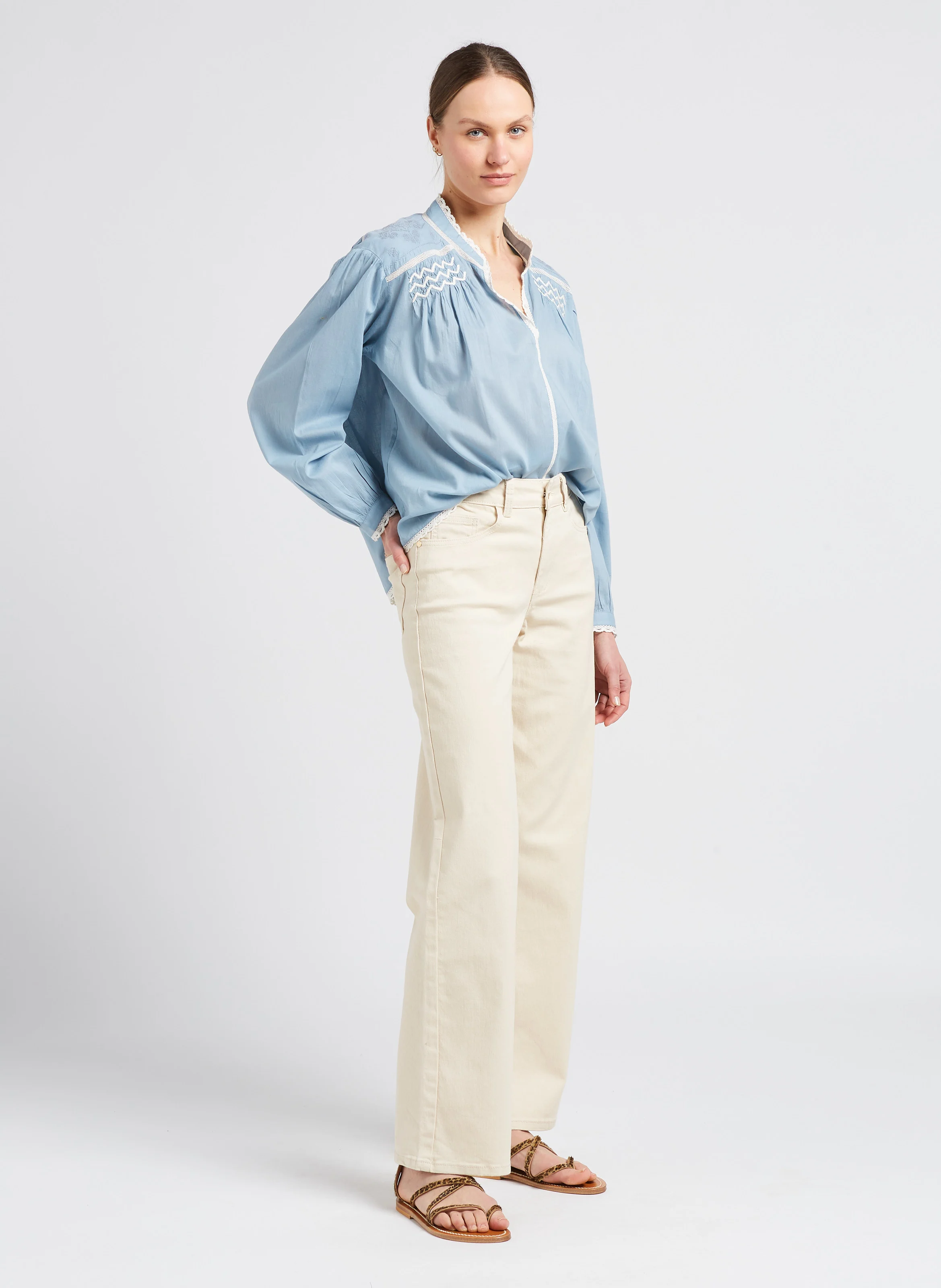 MARINA - Jean large en coton| Beige