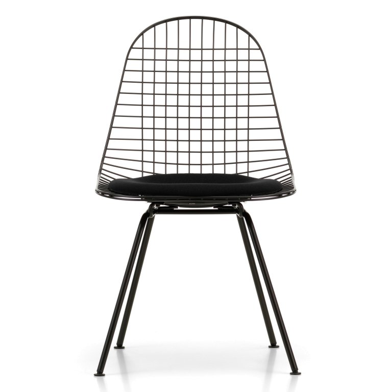 Vitra Eames Wire Chair DKX-5 stoel gepoedercoat onderstel zwart
