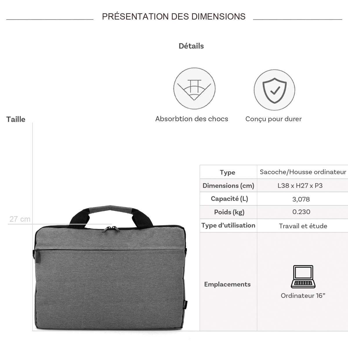Degré Sacoche housse pour ordinateur portable Degré 16