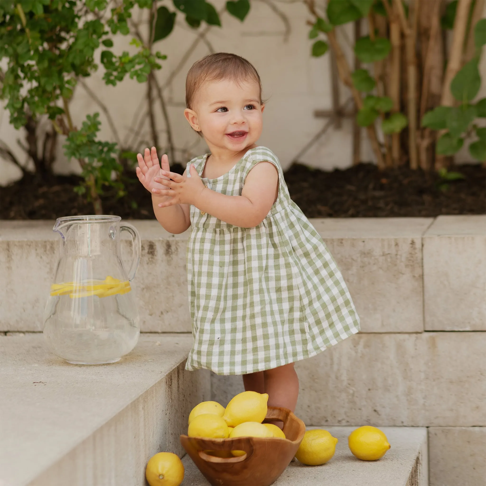 Firsts par Petit Lem Robe Lin Gingham Cactus 3-24mois