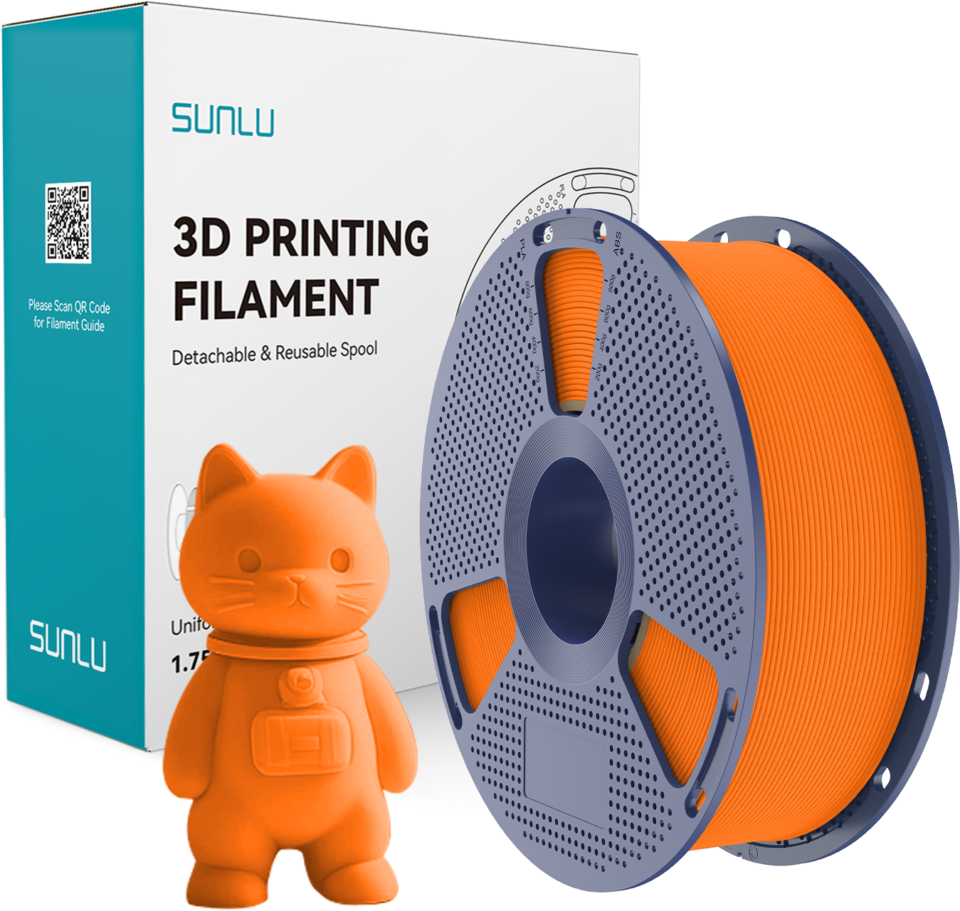 SUNLU  PLA Matte Sunny Orange, 1,75 mm / 1000 g    PLA Material mit mattem Oberflächenfinish in Sunny Orange