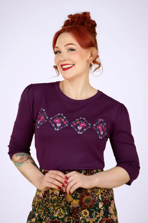 Vixen Floral embroidery sweater in paars