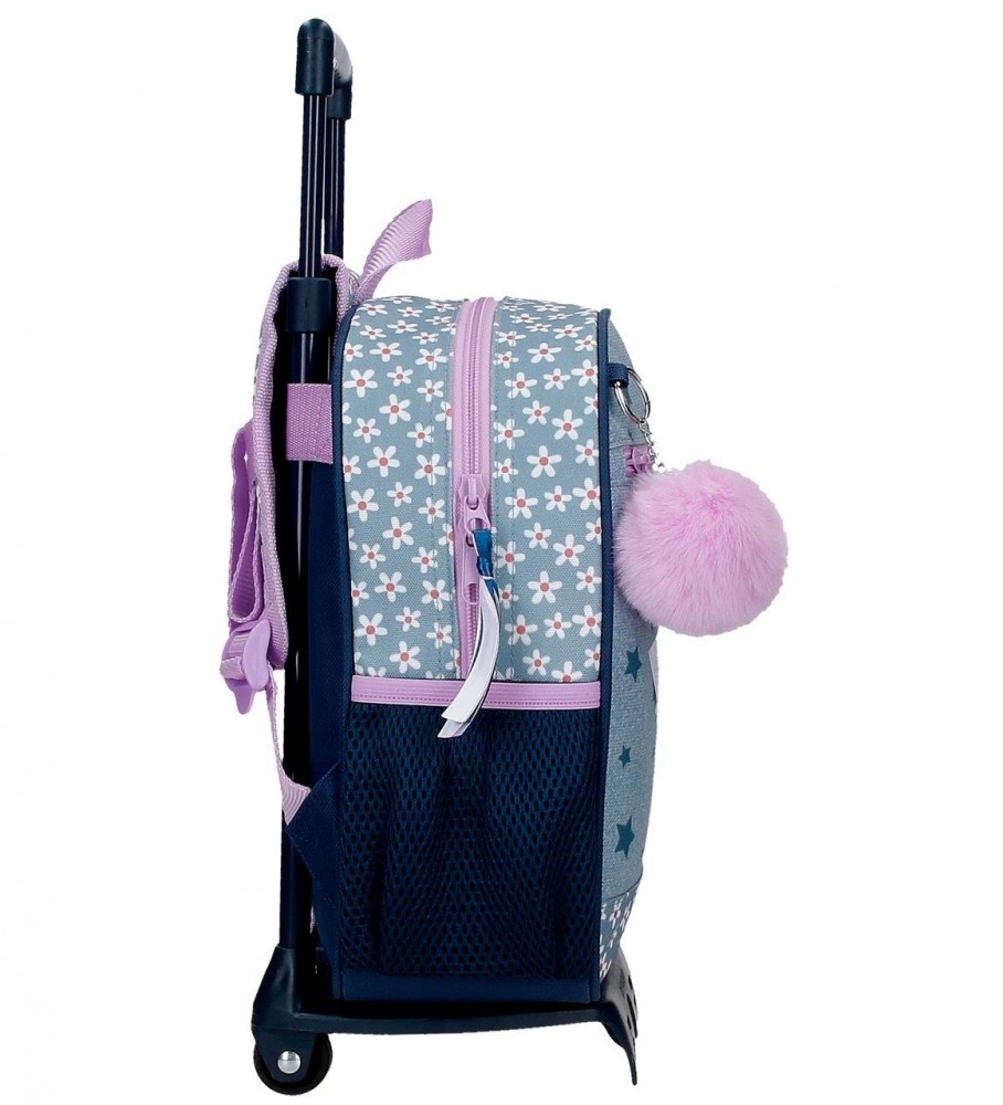 Mochila pré-escolar Disney estilo Minnie com rodinhas - Azul - 23x28x10cm -