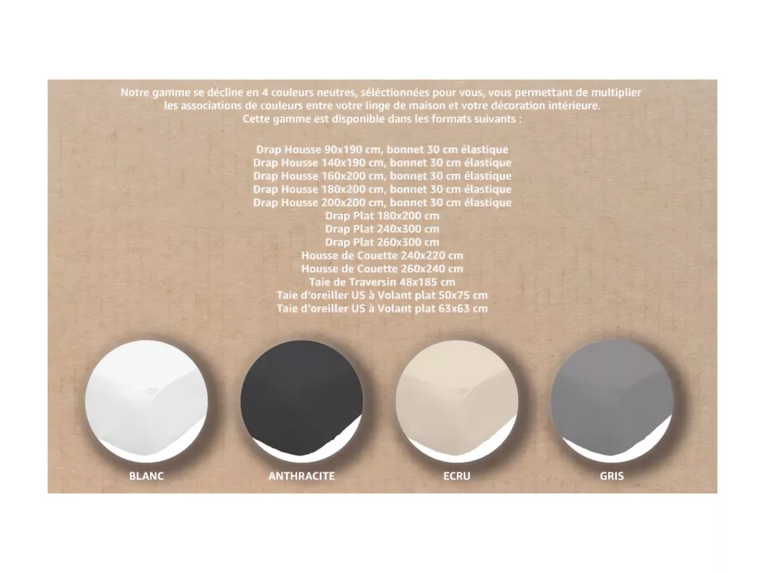 Drap housse en coton 180x200 cm PERCALE anthracite, par Soleil d'ocre