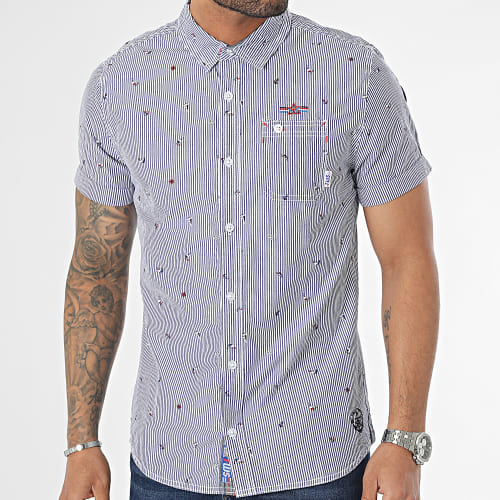 Chemise Manches Courtes A Rayures Clerk Bleu Marine Blanc