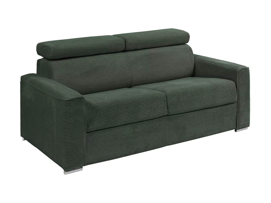 Canapé 4 places convertible express en velours côtelé vert - Couchage à lattes larges 160 cm - Matelas 18 cm - VIZIR