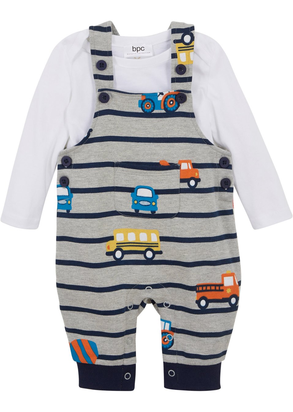 Body bébé manches longues + salopette sweat (Ens. 2 pces.) coton