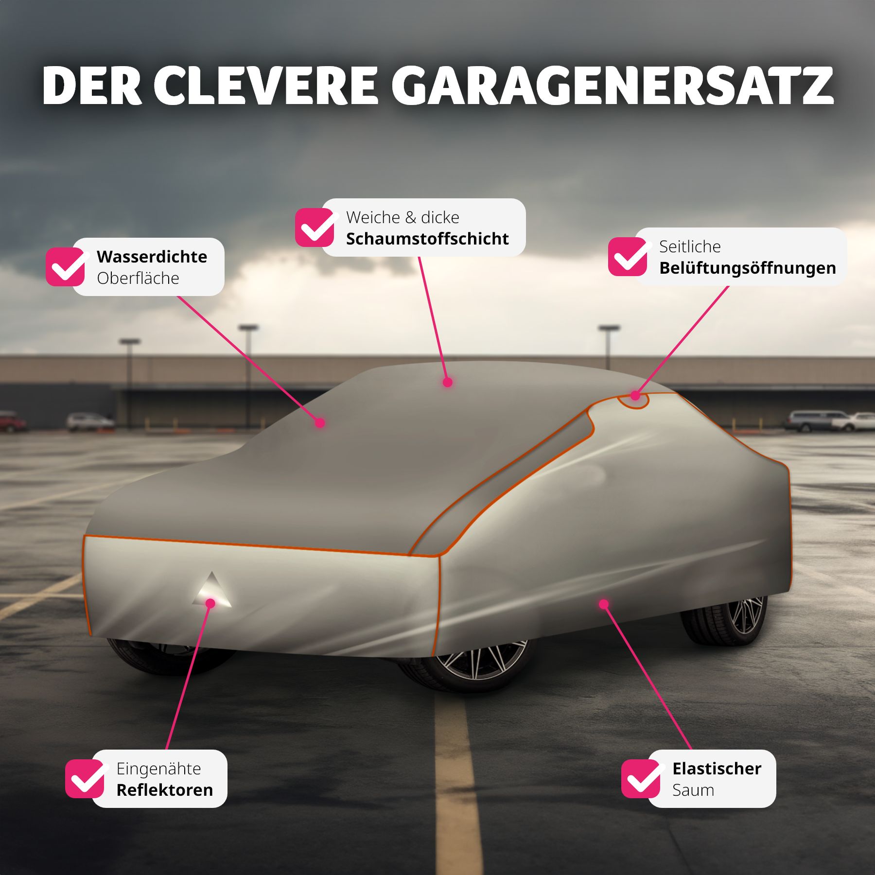 tectake® Autoplane, wasserdicht und atmungsaktiv, mit 4 mm Schaumstoffschicht, elastischer Saum und längenverstellbarer Spanngurt, inklusive Aufbewahrungstasche