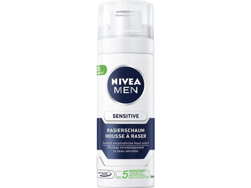 NIVEA MEN Rasierschaum Sensitive Mini 50 ml Milder Rasierschaum für empfindliche Haut