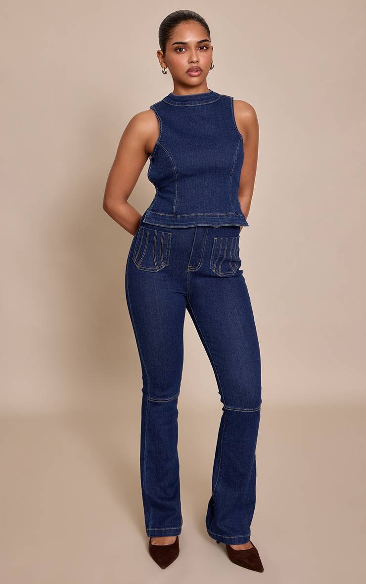 Bleu Indigo Top Dos Nu En Denim Petite