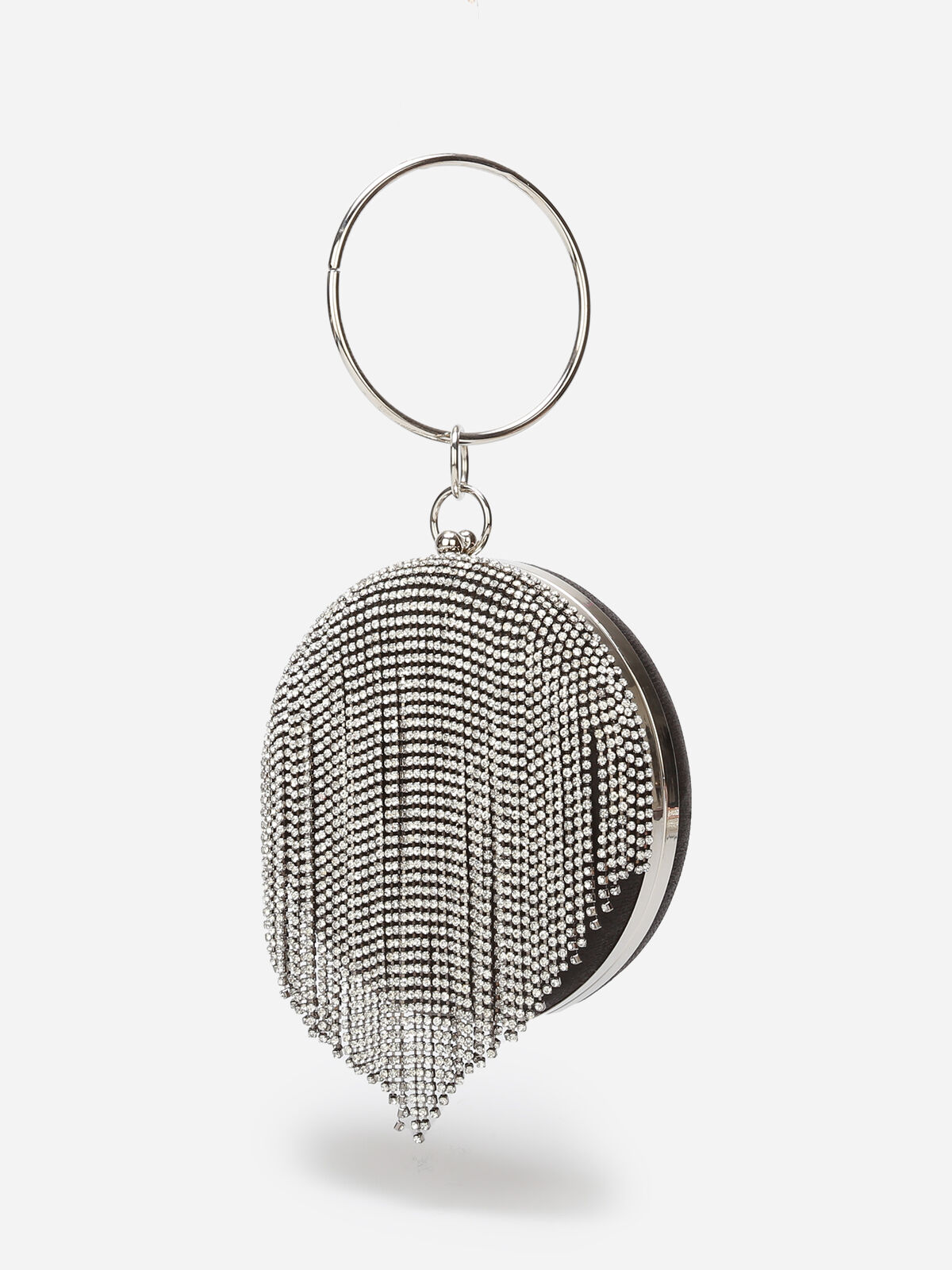 Minaudière ronde avec franges à strass- noir_argente