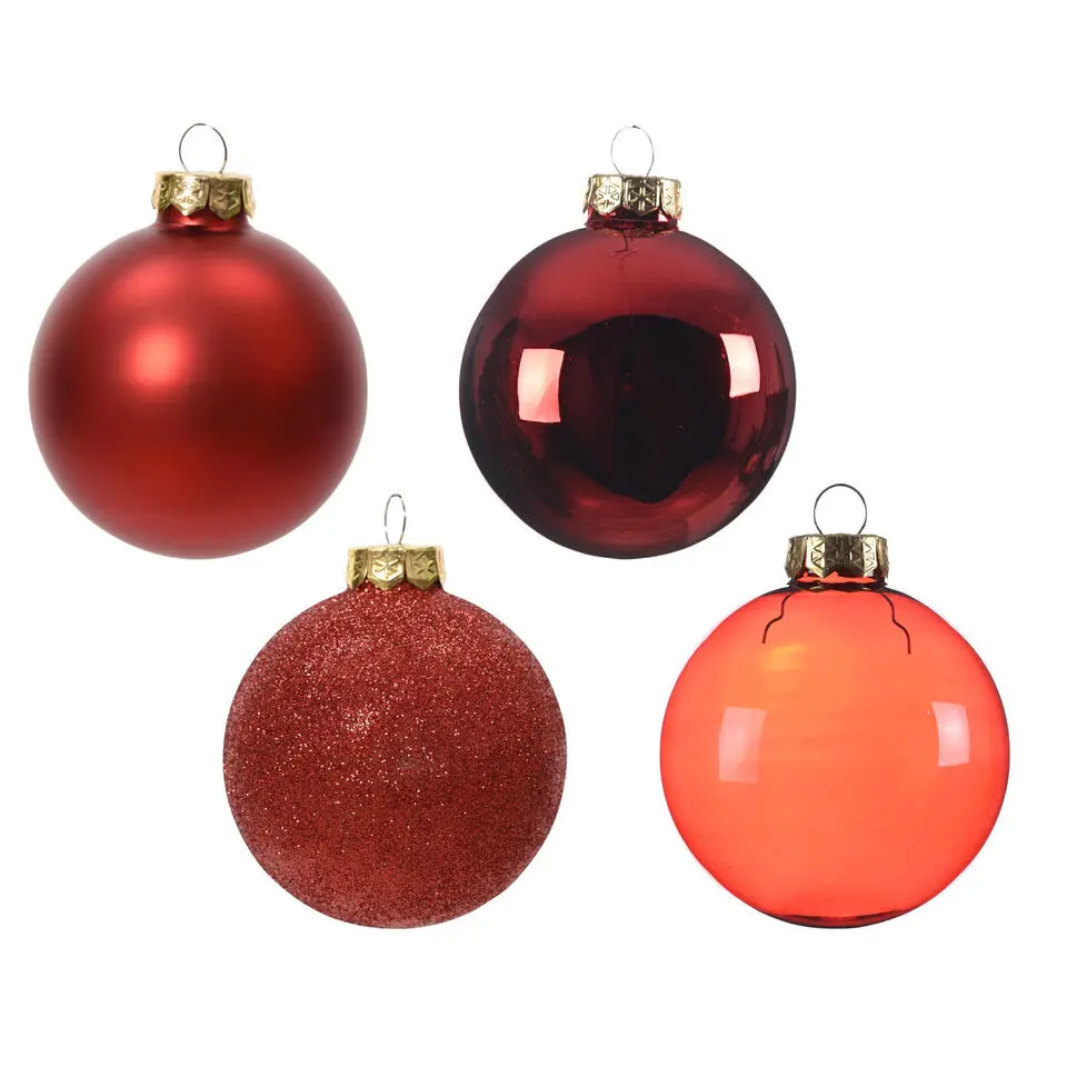 Decoris kerstballen - 42x - rood - glas - 5-6-7 cm