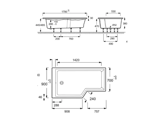 Pack baignoire bain douche antidérapante 180 x 90 JACOB DELAFON Neo blanc mat version gauche + tablier