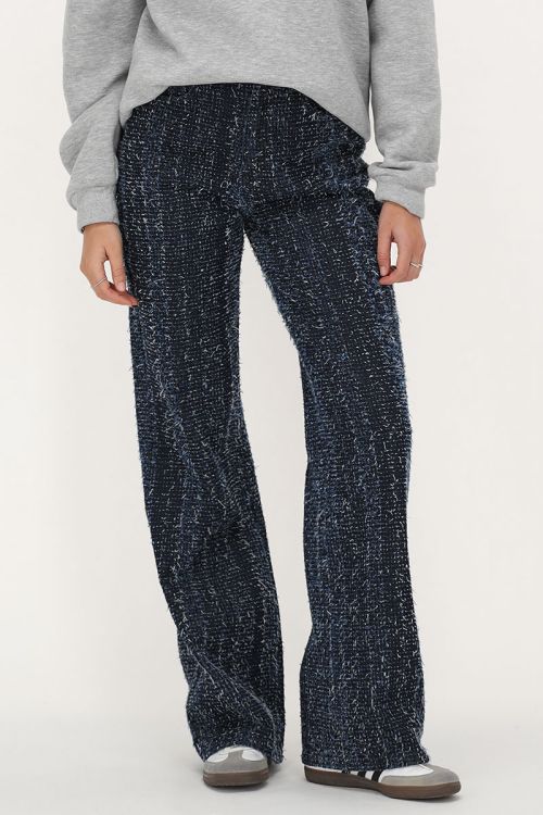Donkerblauwe bouclé wide leg jeans