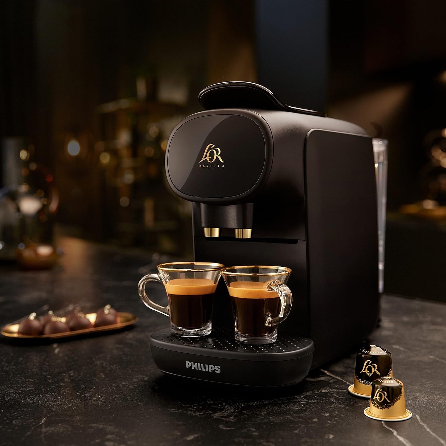 Philips L'Or Barista, Cafetière Espresso, compatible Nespresso capsules, Capsules XXL pour 1 café double ou 2 cafés à la fois, Noir, (LM9012/60)