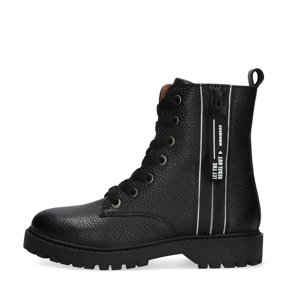 Braqeez leren veterboots zwart