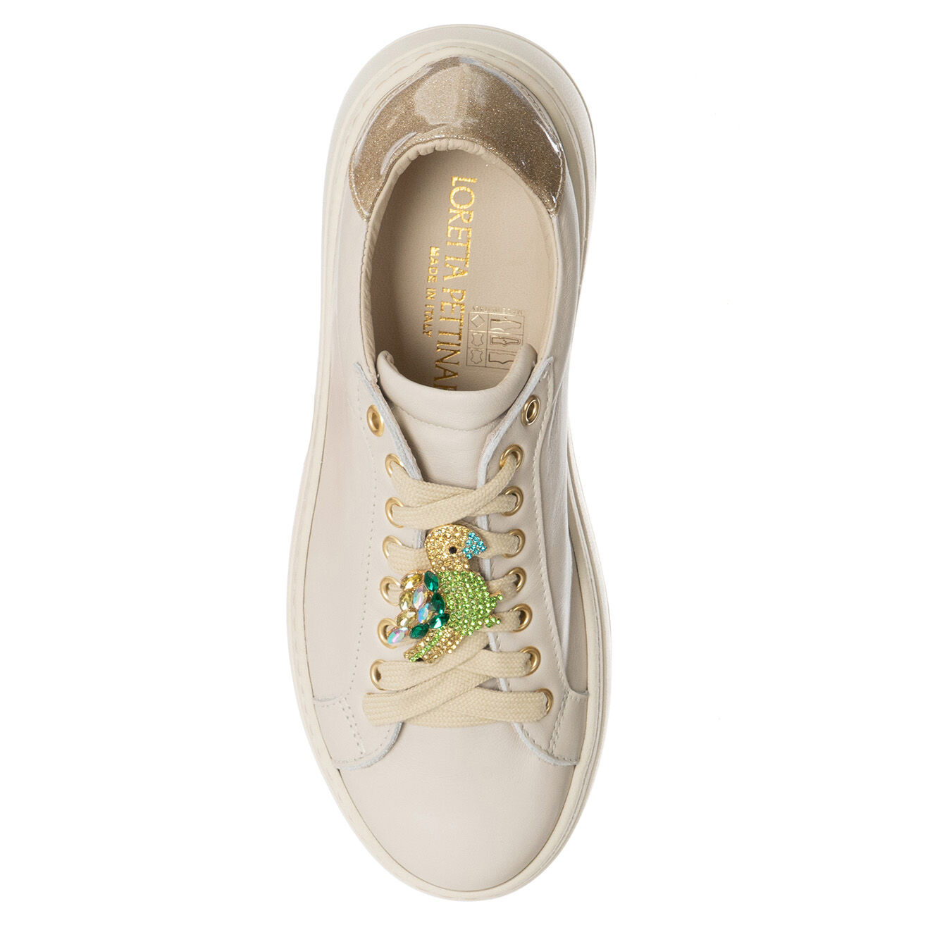 Loretta Pettinari Sneakers en Cuir Pala beige/vert