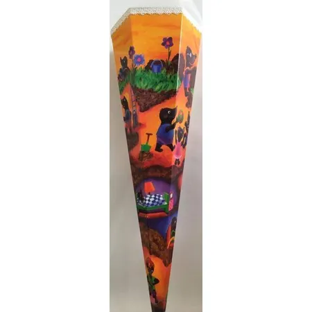 Nestler Schultüte Maulwurffamilie mit weißer Borde und weißem Tüll, 85 cm, 6 eckig