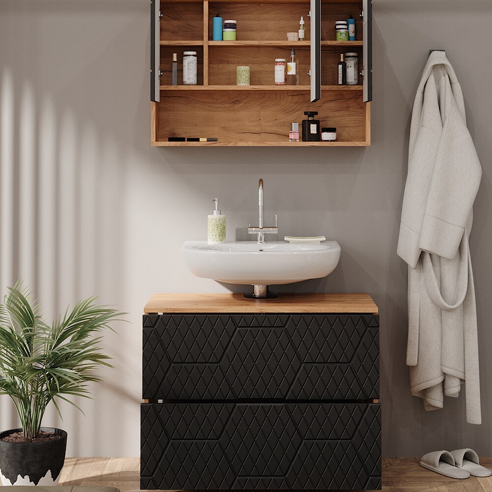 Vicco Badmöbel-Set Irma Eiche Anthrazit 2-teilig Spiegelschrank Waschbeckenschrank 80 cm