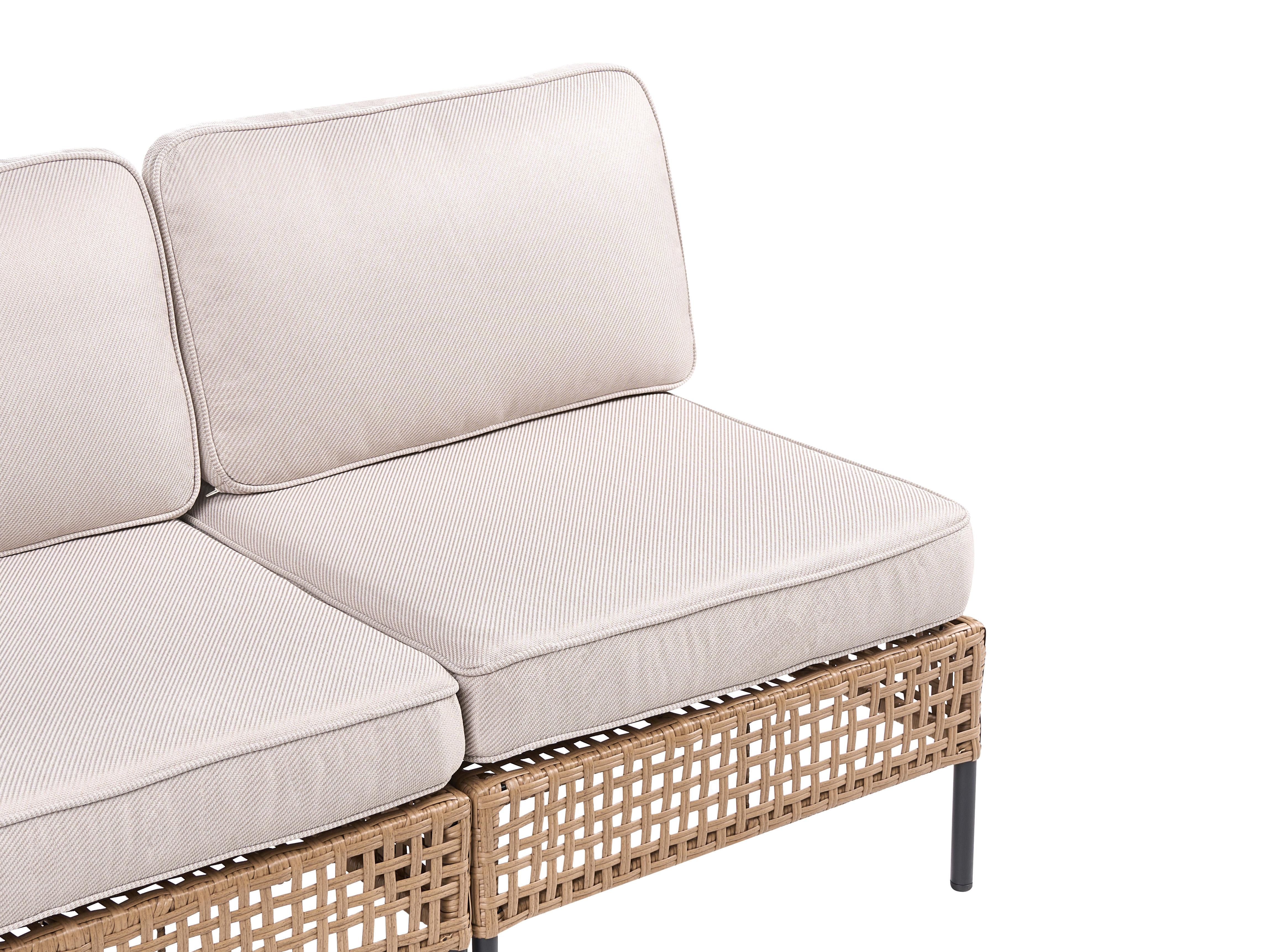 U-vormige tuinbank 6-zits OMEGANA modulair PE rotan Lichtbeige