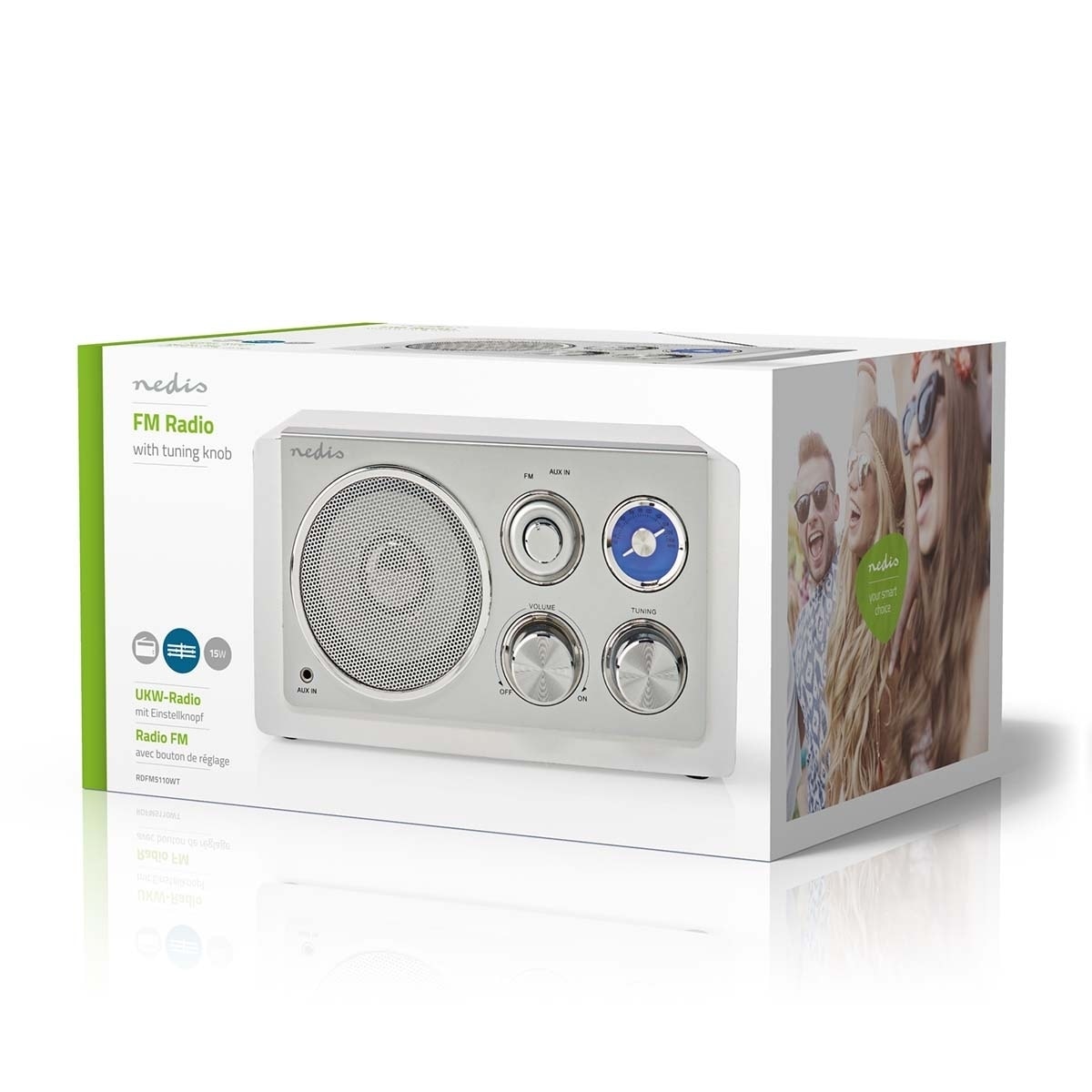 Nedis FM-radio | Bord design | FM | Nettstrøm drevet | Analog | 15 W | IP20 | Hvit