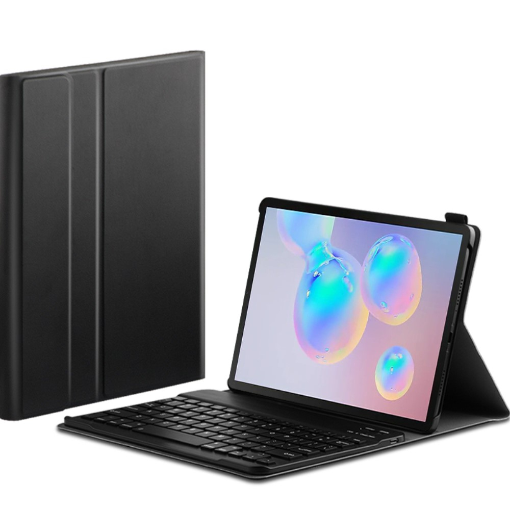 Samsung Galaxy Tab S6 Leder Tasche mit Bluetooth Tastatur (QWERTY)   Touch Pen Halterung Litchi Look - Schwarz