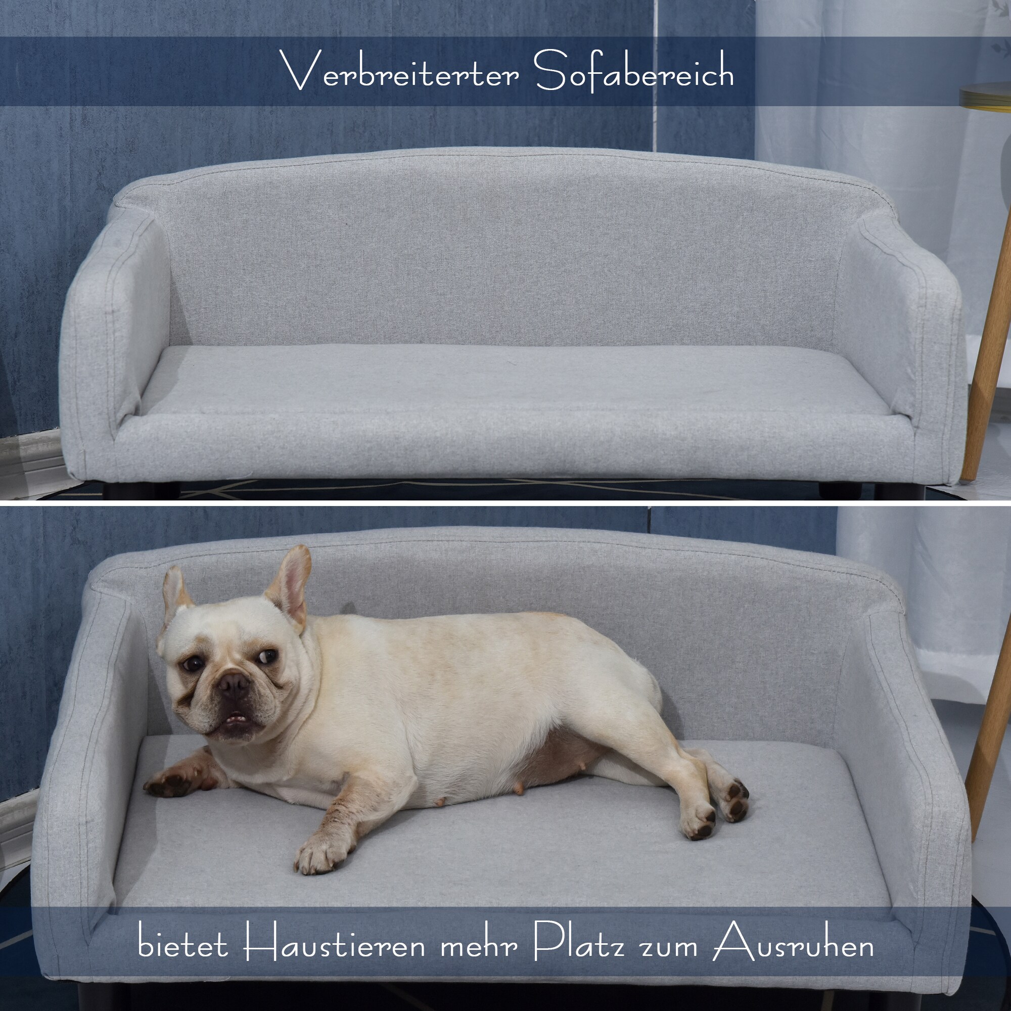 PawHut Hundesofa mit kuschligem Stoffbezug hellgrau 82 x 54 x 36 cm (BxTxH)