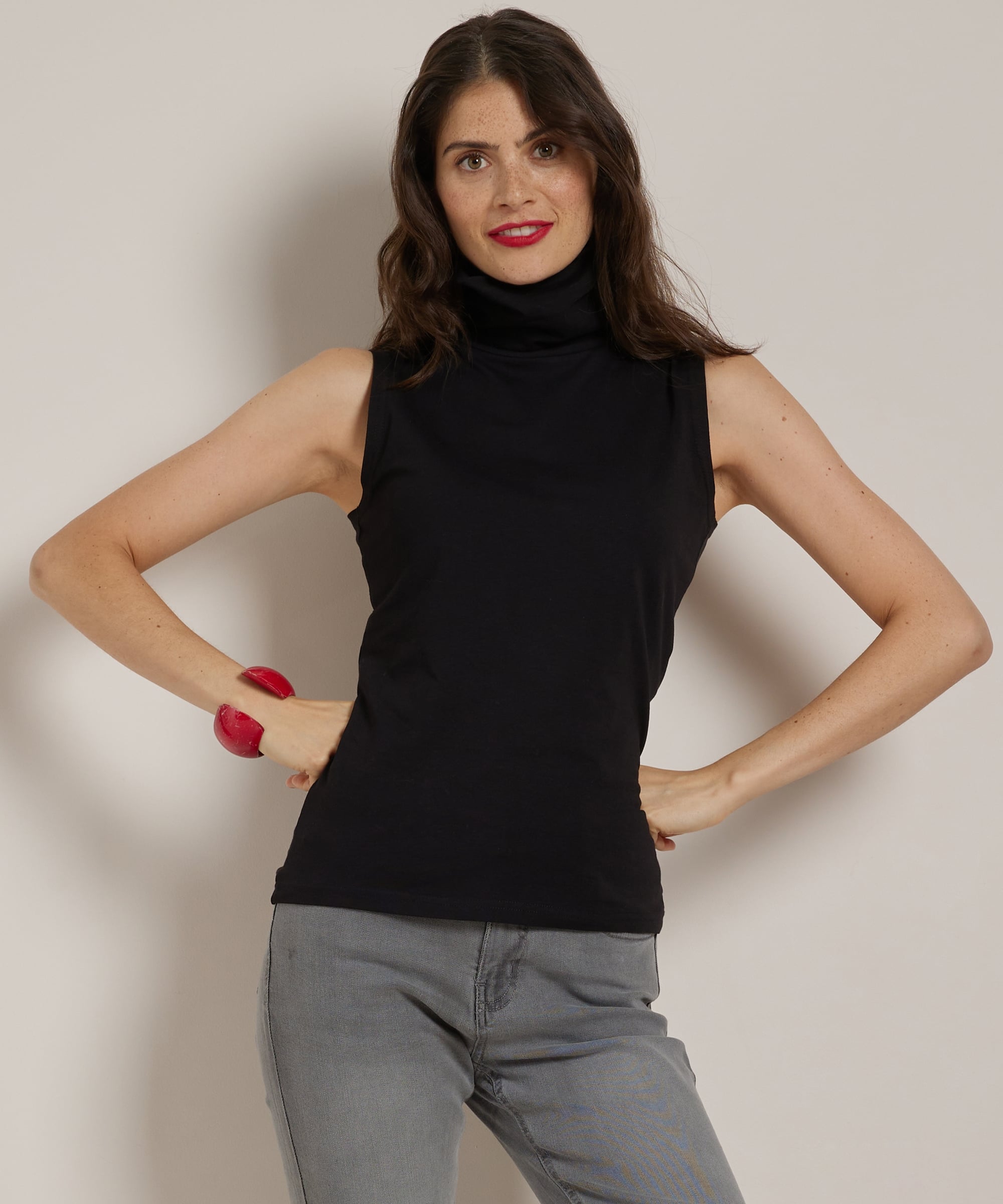basic mouwloos t-shirt met col