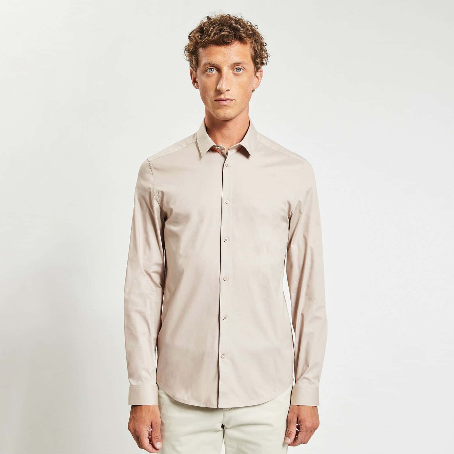 Chemise slim unie coton biologique stretch Ecru