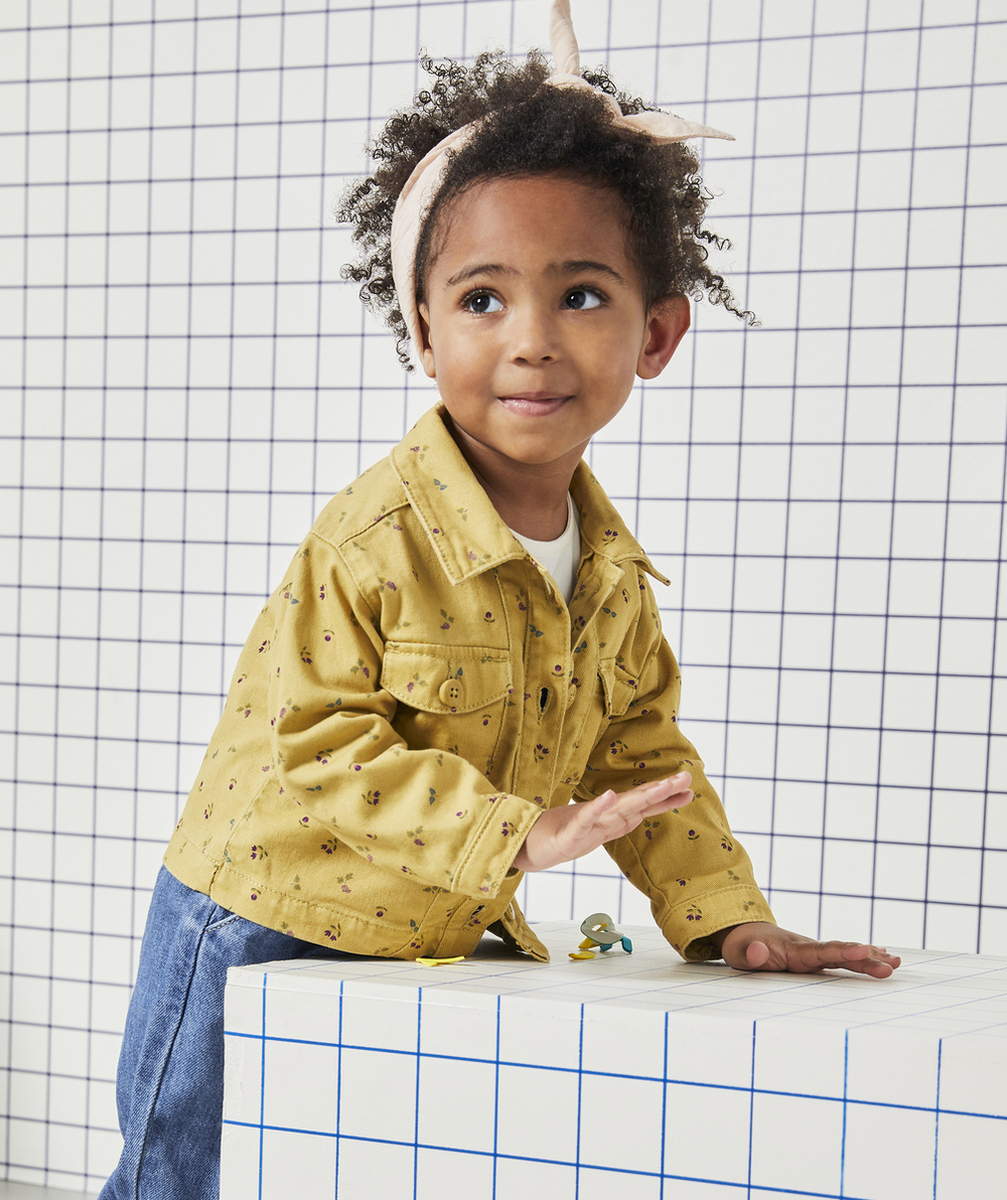 VESTE BÉBÉ FILLE EN FIBRES RECYCLÉES JAUNE IMPRIMÉ FLEURI