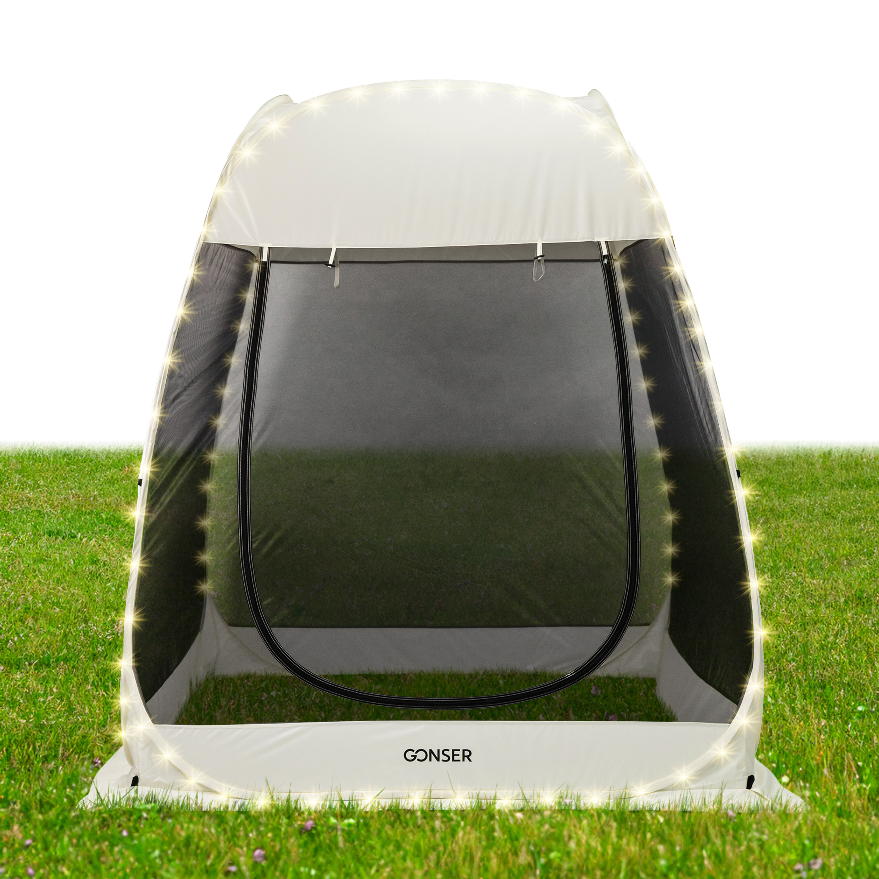 Pop-Up Pavillon LED 2-3 Personen 2 x 2 m transparent/schwarz