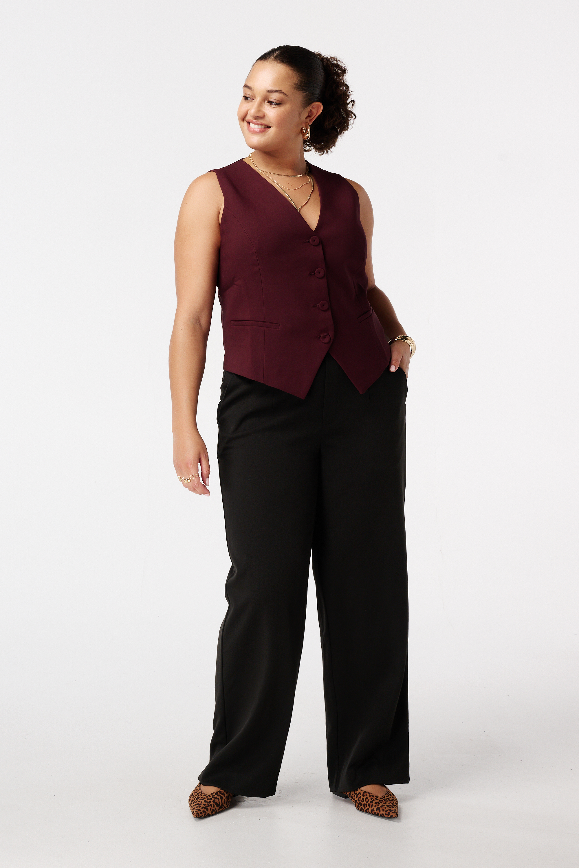 Wide-leg pantalon met elastische taille Zwart