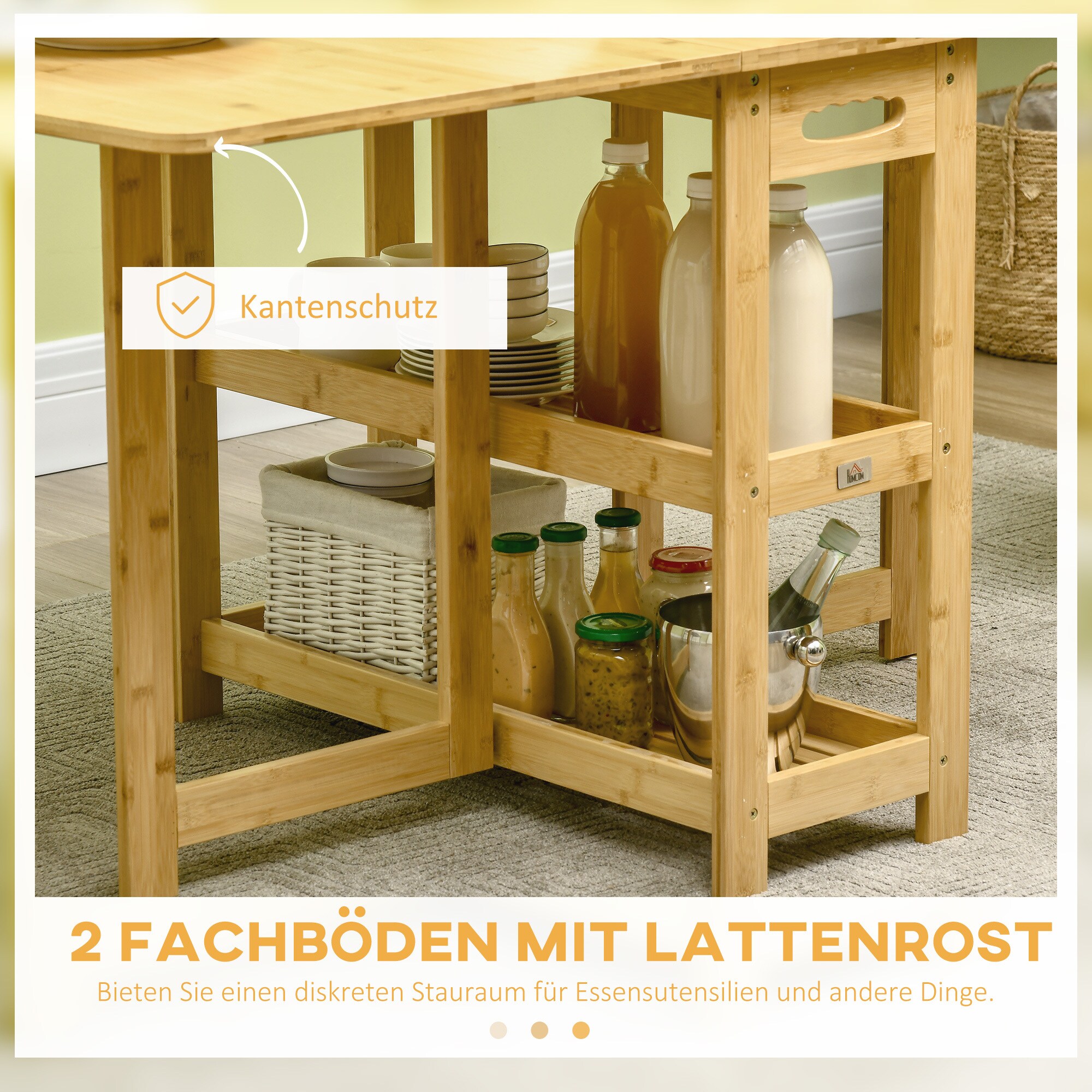 HOMCOM Klapptisch mit Ablagefächer natur 149,5L x 80B x 73,5H cm