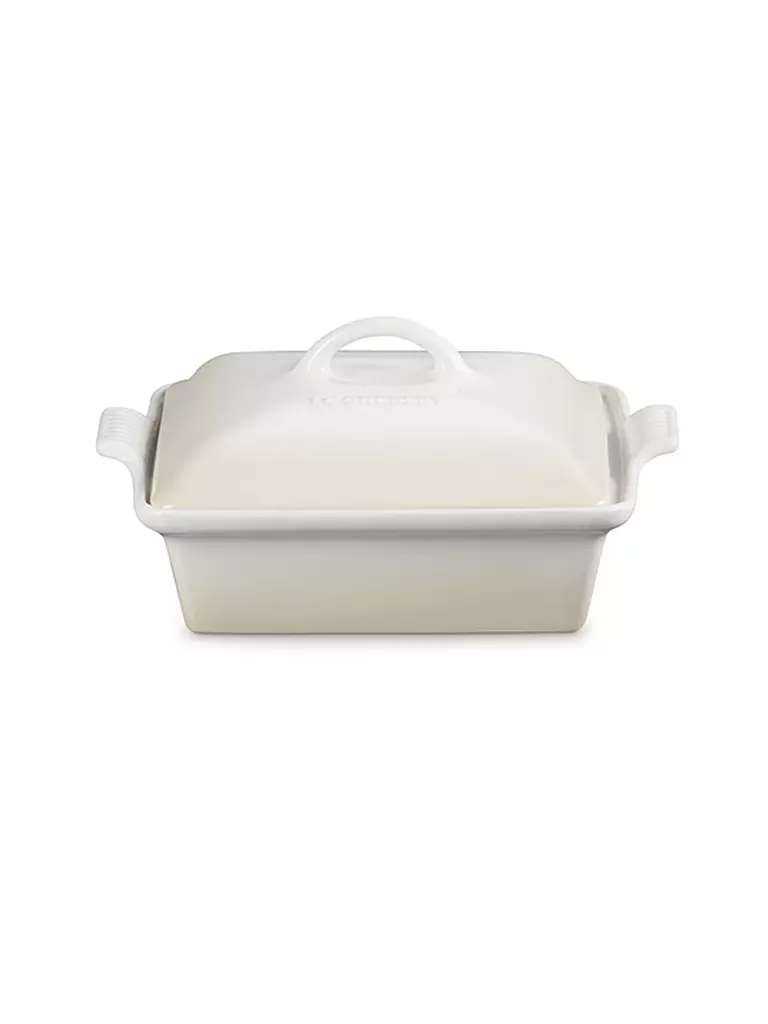 LE CREUSET Auflaufform 23cm Tradition mit Deckel aus Steinzeug quadratisch Meringue creme
