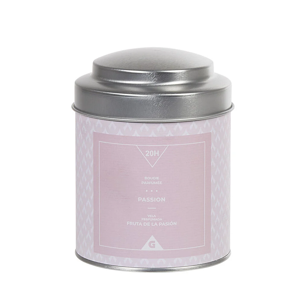 Bougie parfumée dans pot en métal senteur passion