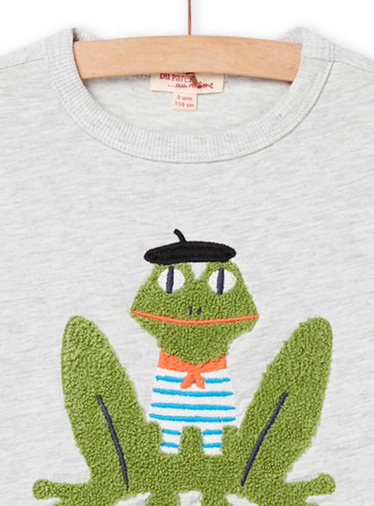 T-shirt gris chiné avec animation grenouille enfant garçon