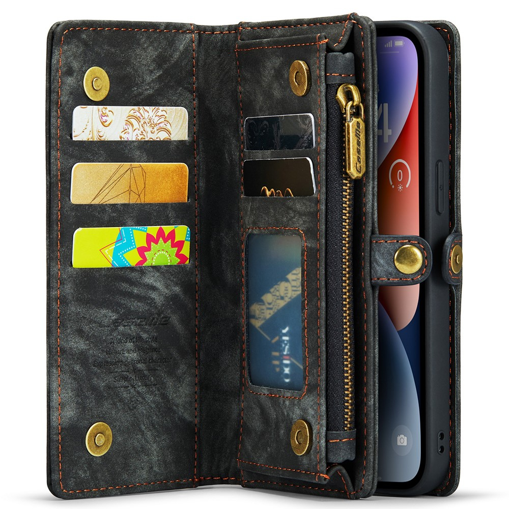 iPhone 15 Pro 2in1 Leder Tasche   Magnet Hardcase Karten Etui - Schwarz