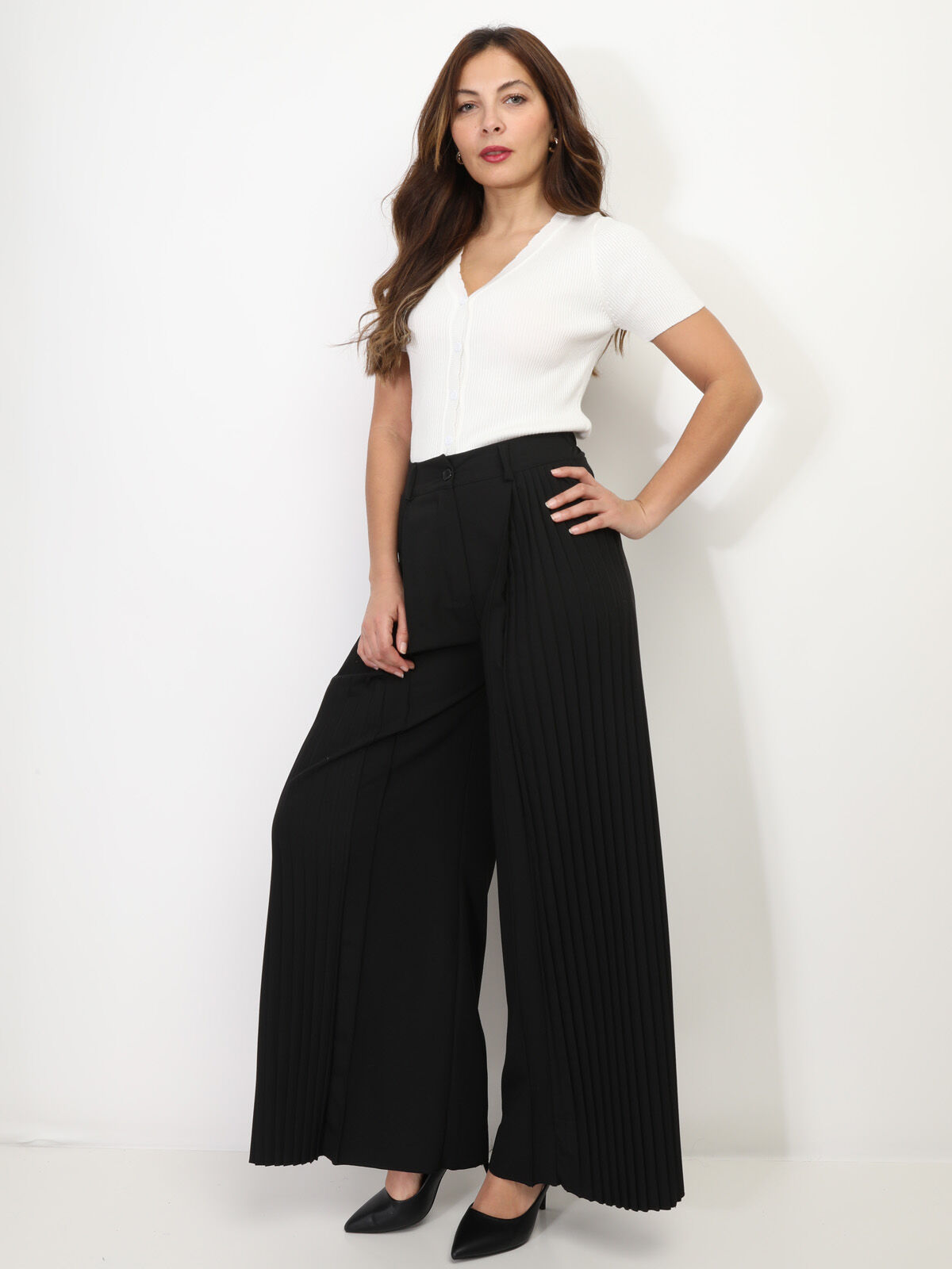 Pantalon de costume palazzo plissé- Noir
