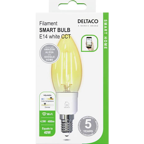 Deltaco Smart Filament Kerte LED-pære E27 - hvid