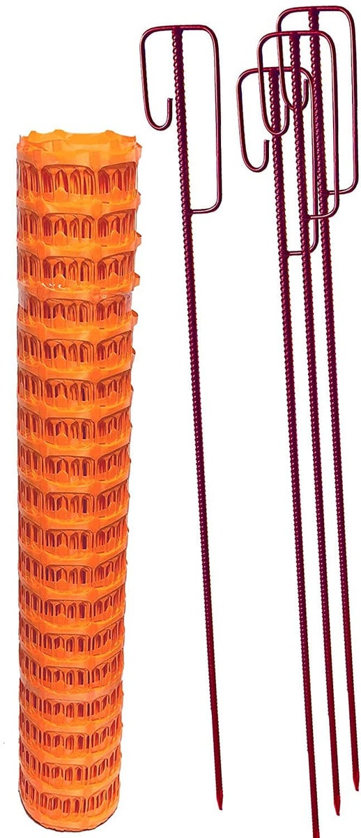 Afzethekset: 4 afzethouders + 10m oranje veiligheidshek, 150g/m²