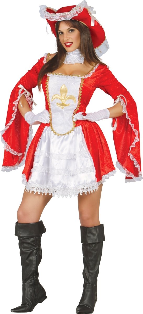 Musketier Kostuum Rood Wit
