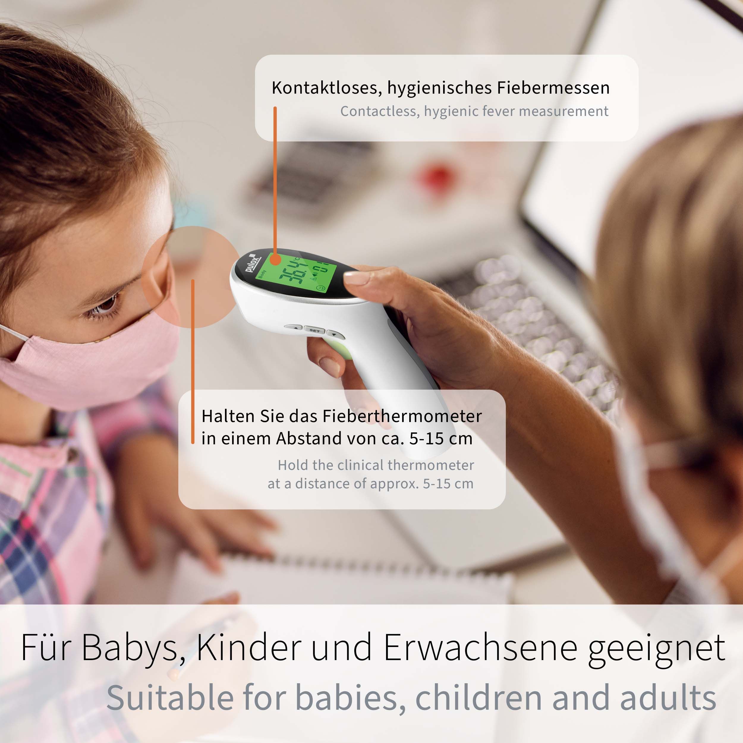 Pulox 2-in-1 Infrarot Fieberthermometer und Oberflächenthermometer