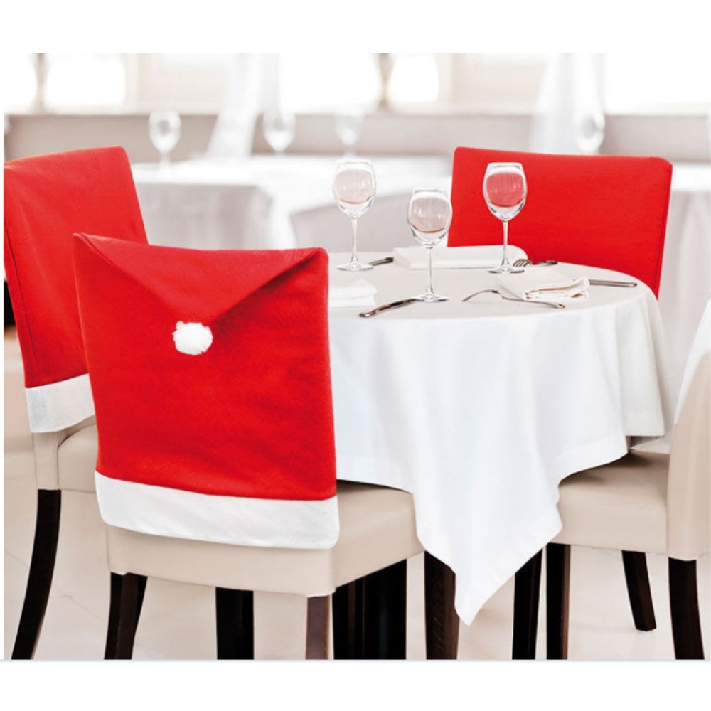 (3er Set) 50x60cm Christmas Stuhlhussen Stuhlüberzug Tischdeko Weihnachten - Rot / Weiss