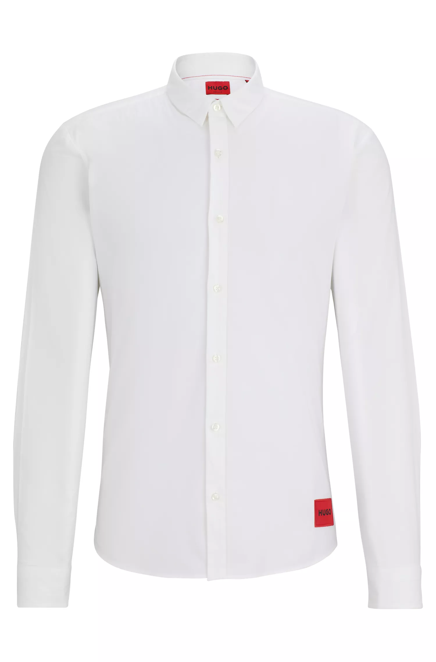 Camisa HUGO vermelha, extra slim fit, em lona de algodão stretch.